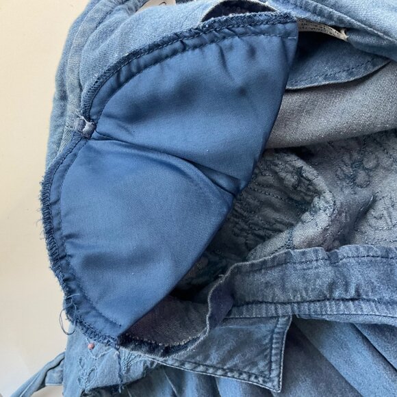 VTG Karin Steven Small Embroidered Denim Maxi Dress Peter Pan Collar Cottage - Picture 13 of 15